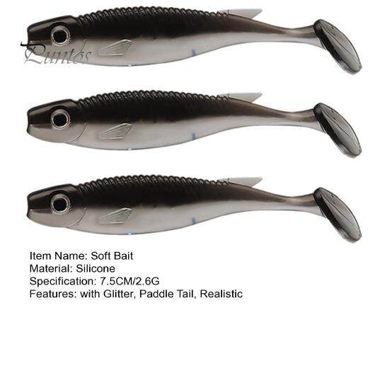 3 buc 7,5 cm/2,6 g momeală moale de pescuit cu coadă cu sclipici, realistă, bionică, colorată, silicon, momeală artificială, apă dulce, pescuit la apă sărată