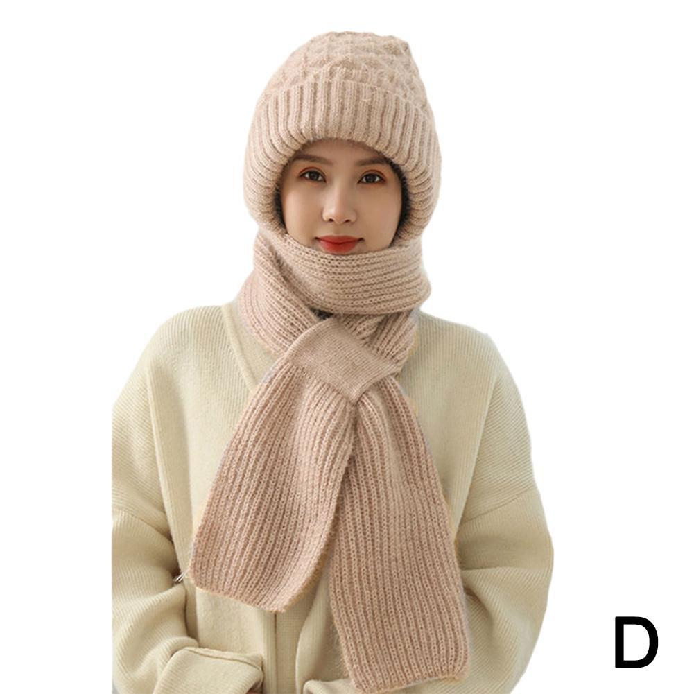 Winter Warm Knitted Integrated Hat Scarf Set Cold Proof Ear Protection Scarf Beanies Cycling Windproof Ladies Outdoor Caps NEW