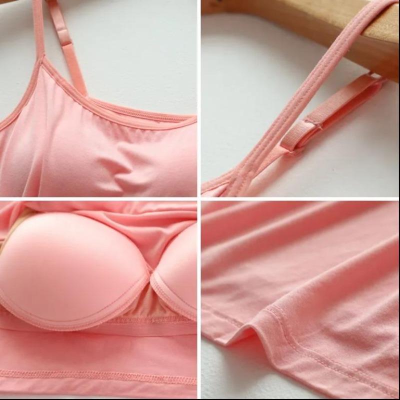 Women Sexy Soft Cozy Camisole with Built In Bra Adjustable Shoulder Strap Vest Tank Tops