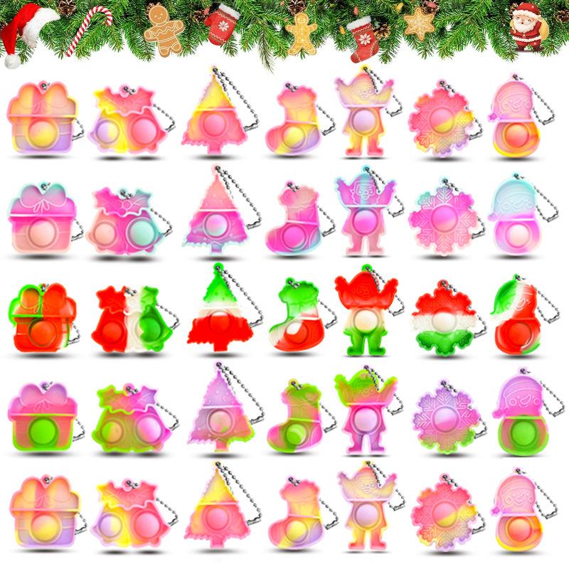 10-30Pcs Christmas Mini Pop Keychains Xmas Tree Hanging Ornaments Christmas Home Decoration New Year Party Kids Gift Fidget Toys