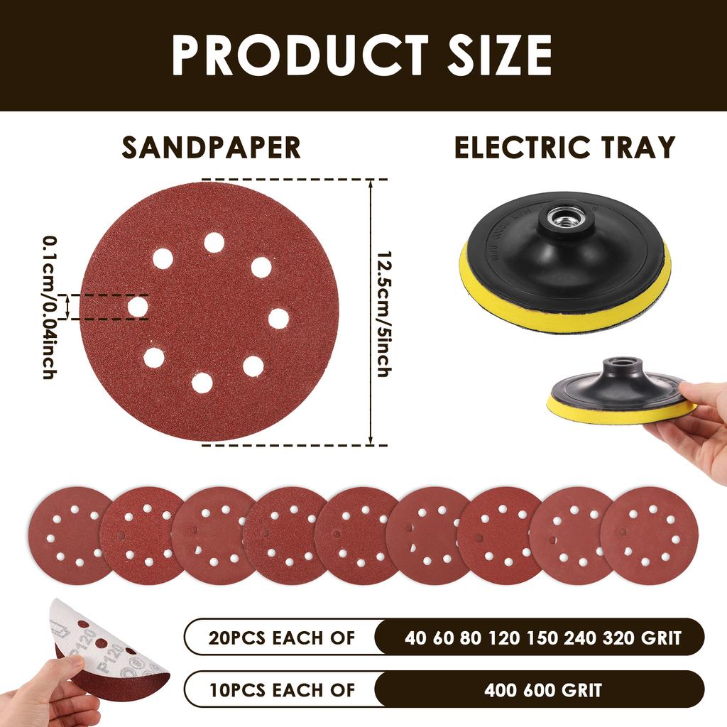 160pcs 5Inch Sanding Discs Pads Set with M14 Electric Pallet 40-600 Grit Abrasive Polishing Pad Kit Car Polish Sandpaper Sheet
