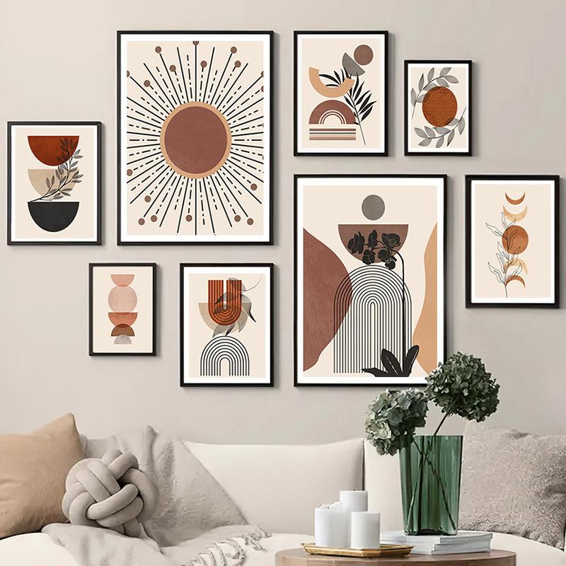 Boho Sunlight Moon Leaf Lines Rainbow Geometry Wall Art Canvas Painting Nordic Posters And Prints Pictures For Living Room Decor