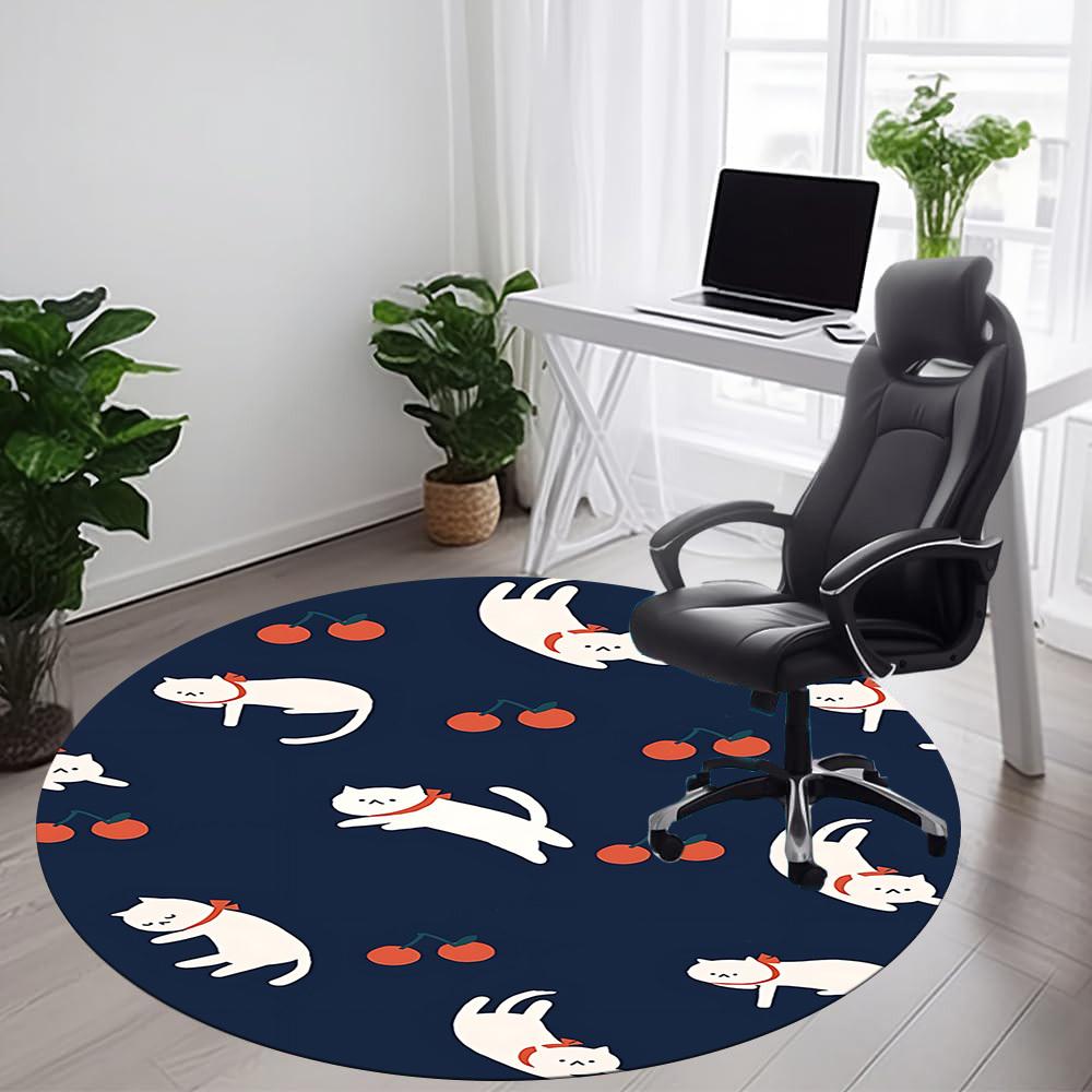1pc Cherry Cats Office Round Area Rug, Under Office Chairs Bedroom Living Room Home Decor, Room Deco