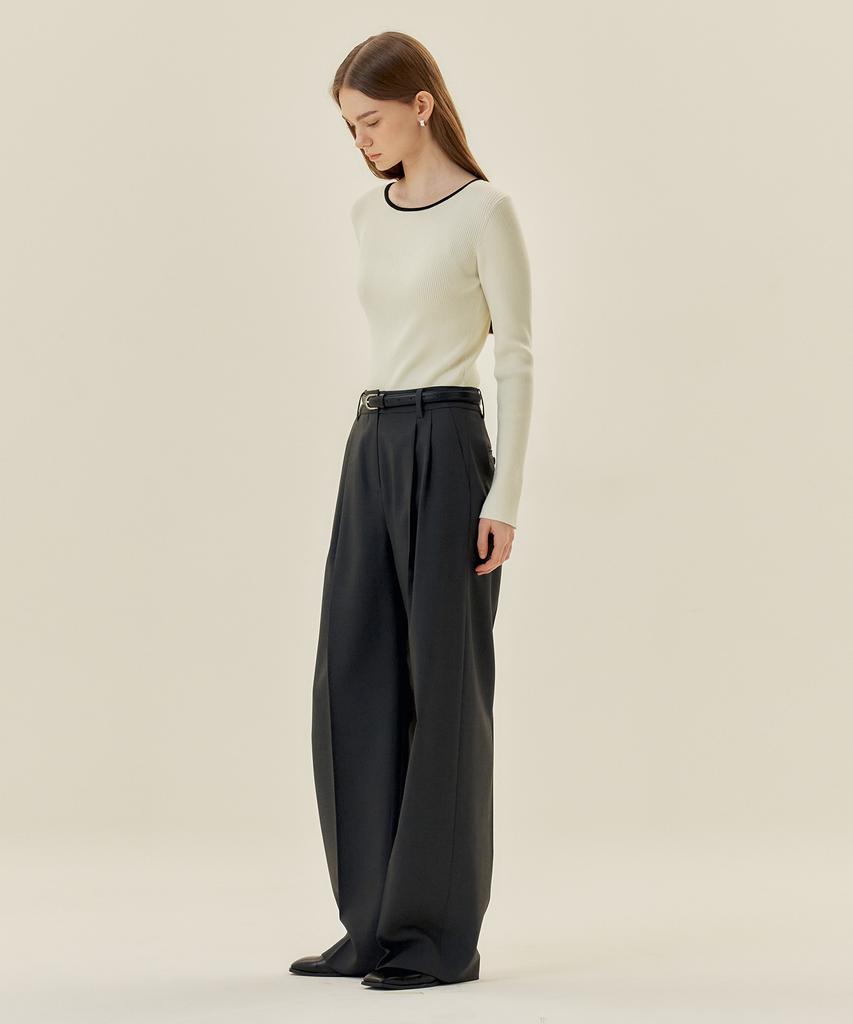 MIND BRIDGE WOMEN [W][Couture] Boat Neck Rib Contrast Slim Fit Knit