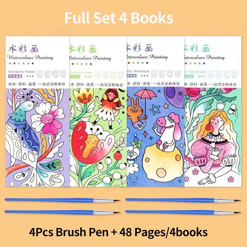 Portable Kids Watercolor Painting Book Paint With Water Gouache Graffiti Picture Coloring Books Brush Set Drawing Kids Toys Gift