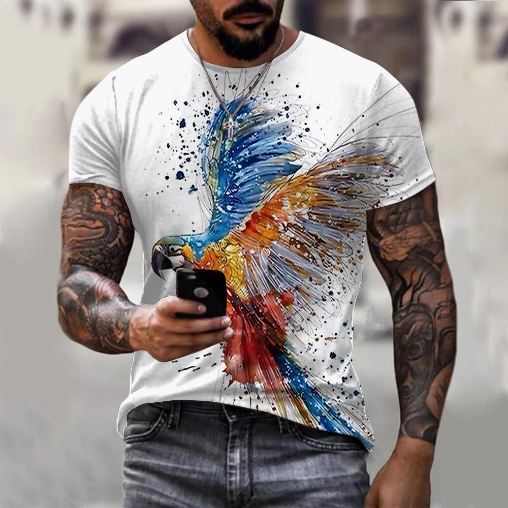 T-shirt Men's 3D Printed Bird Animal Ink Painting Pattern Summer Men And Women Fashion Casual Oversized Crew Neck T-shirt Top