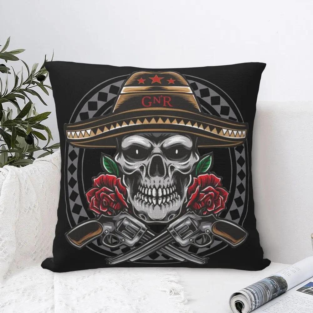 Guns N Roses Mexico Skull Pillowcase Polyester Cushion Cover Decorations Heavy Metal Throw Pillow Case Cover Home Zippered X