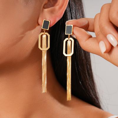 18K Real Gold Electroplated Rectangular Tassel Silver Needle Earrings Ins Earrings.