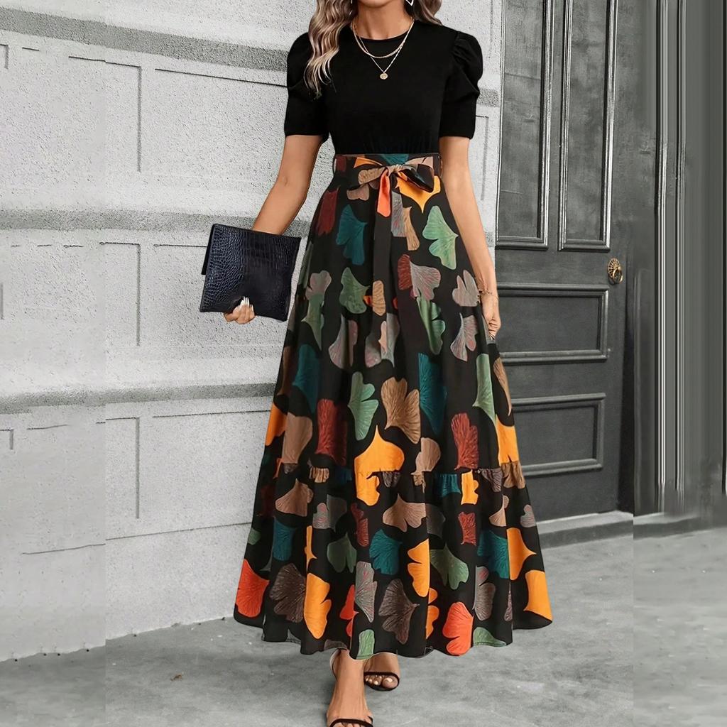 Short Sleeve Women's Dress Casual Flowy A-Line Midi Tshirt Dresses With Pockets Crewneck Vocation Boho Beach Sundress