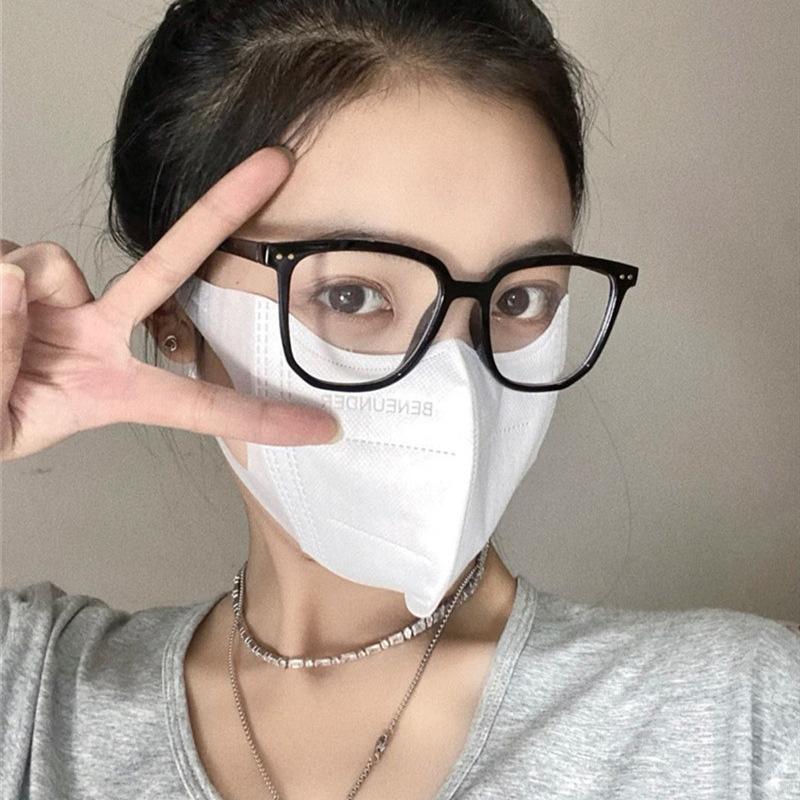 insRetro Black Frame Glasses Female Online Influencer Anti-Blue Ray Plain Glasses to Make Big Face Thin-Looked Glasses Frame for Bare Face Glasses