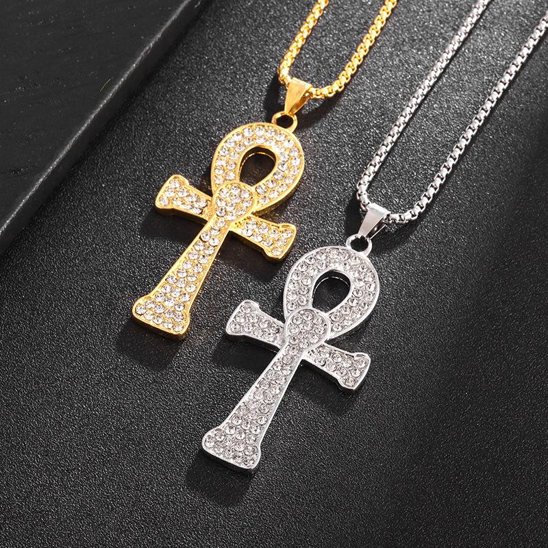 Pandantiv Cheie Înger Egiptean Colier Trendy din Oțel Inoxidabil pentru Bărbați și Femei Europene și Americane Cruce Anka