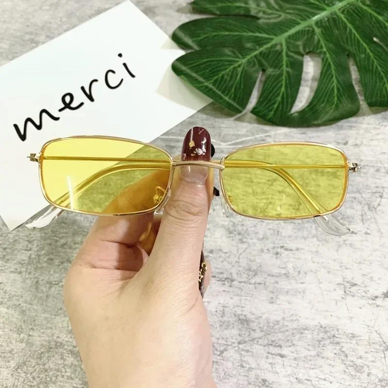 Rectangle Sunglasses Men Women Vintage Driving Sun Glasses Retro Small Square Eyeglasses Metal Frame Colorful Lens Eyewear