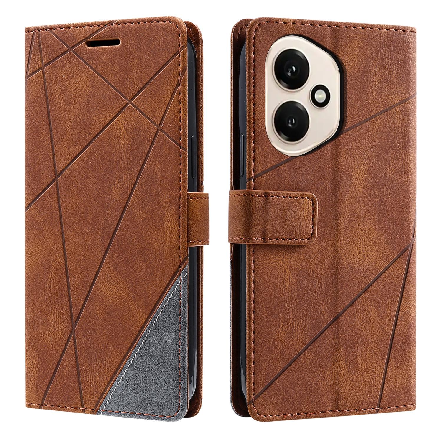 

Для Honor 400 5G (Глобальный) Чехол с тиснеными линиями, кошелек из искусственной кожи, чехол для телефона с ремешком на запястье Brown