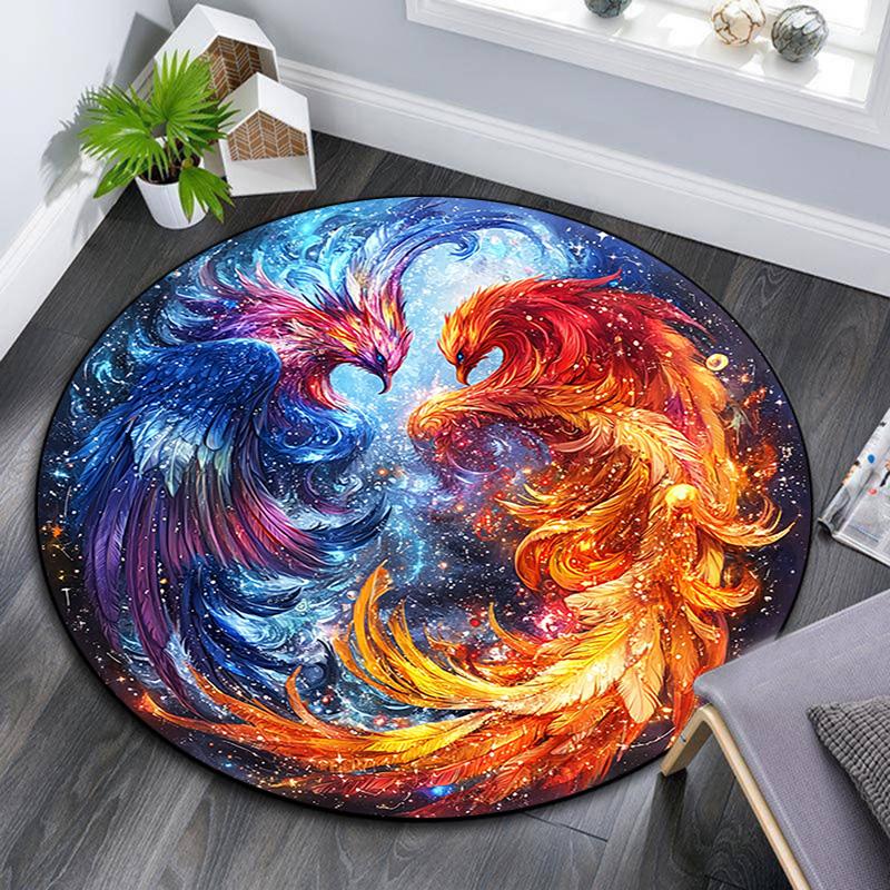 Phoenix Art Round Area Rug,Carpet Rug for Living Room Bedroom Sofa Playroom Decor,Non-slip Floor Mat
