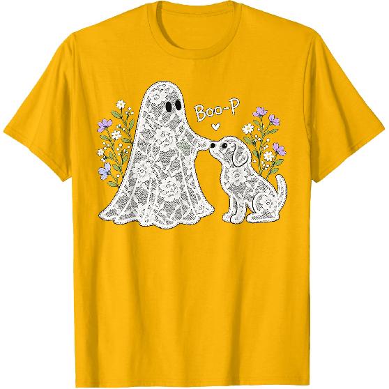 Boo-P Floral Ghost and Dog Halloween Boop Humor Design T-Shirt
