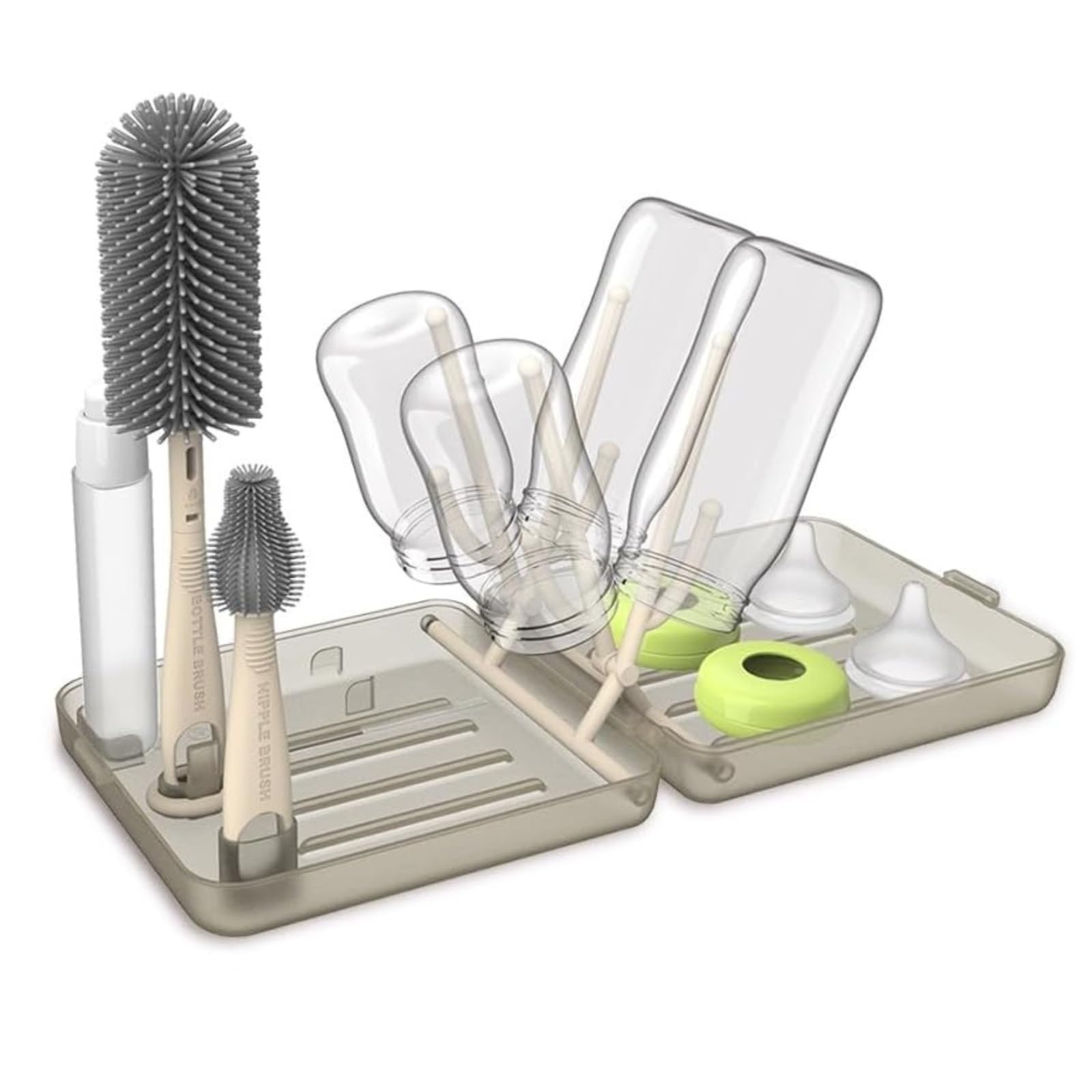 

Portable, Compact Silicone Baby Bottle Brush Set with Bottle Stand [Recommended by Toddler Food Advisors] Perfect for Travel, Homecoming, and