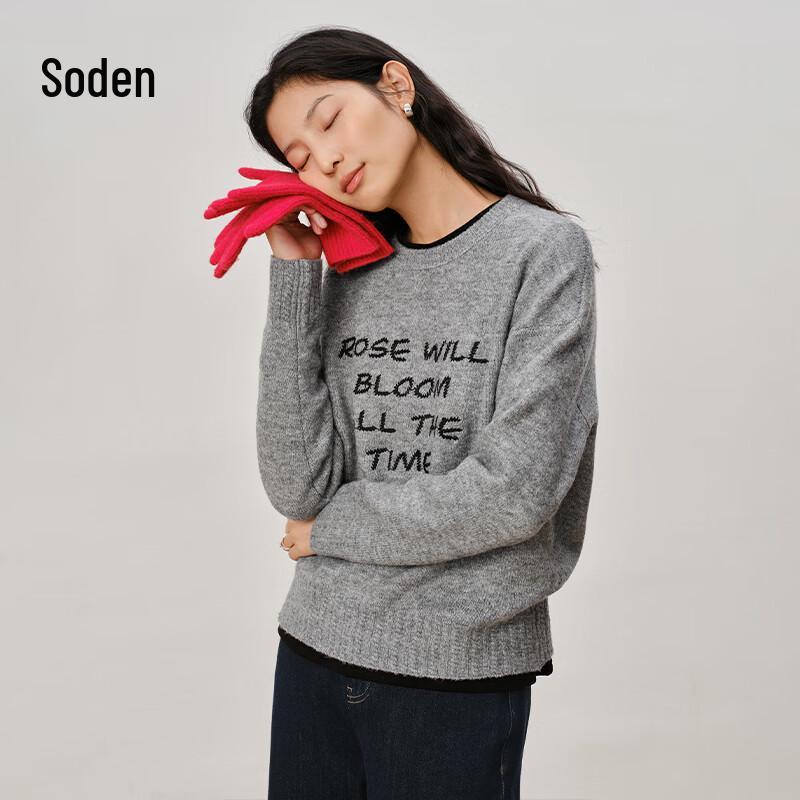 WHIteALLUSION Women s Letter Embroidered Round Neck Wool Sweatshirt S