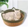 Natural Straw Cats House Resting Basket for Small Dog Cats Scratchproof Bulrush Bed Cats Furniture Pet Nest All Season