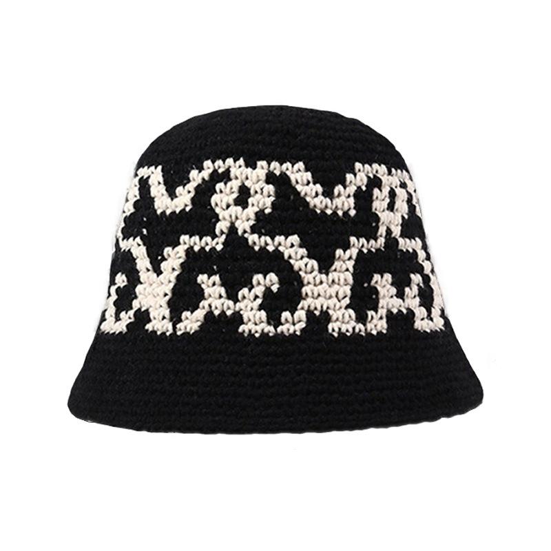Autumn and winter niche design handmade bucket hat thermal hat knitted hat women's cold hat thickened basin hat