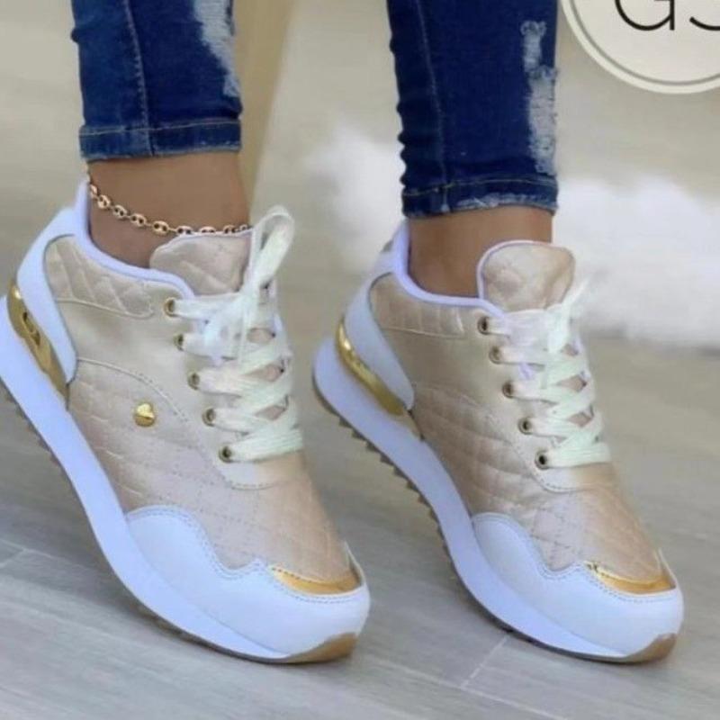 Large size sports shoes for women's autumn and winter new leather surface color matching running sports shoes for women