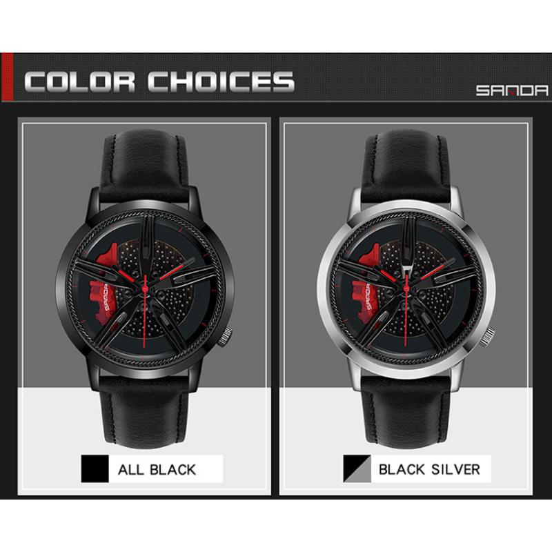 SANDA Modetrend Hohlzifferblatt Herrenuhr Schüler Auto Rad Wasserdicht Konzept Kreative Uhr