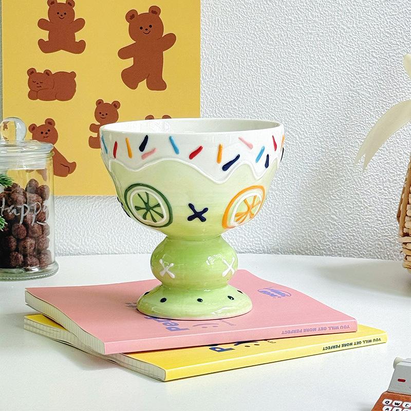 Cute Hand-painted Ice Cream Cup Household Dessert Bowl Yogurt Cup High Value Breakfast Oat Cup Girl Birthday Gift