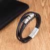 Men's PU Woven Bracelet Vintage Leather Cuff Alloy Magnetic Clasp Ethnic Style Wristband