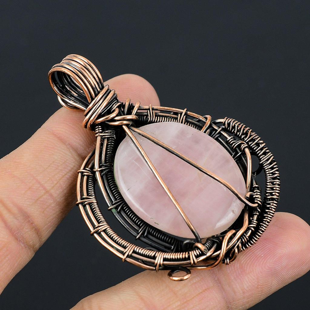 Rose Quartz Jewelry, 999 Copper Wire Wrapped Pendant Handmade Gemstone Jewelry, Gifts For Wife Brand New Pendant