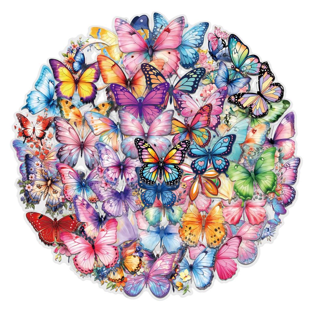 60 INS Colored Butterfly Sticker Bag Waterproof Transparent PET Butterfly Material Decorative Guitar Notebook