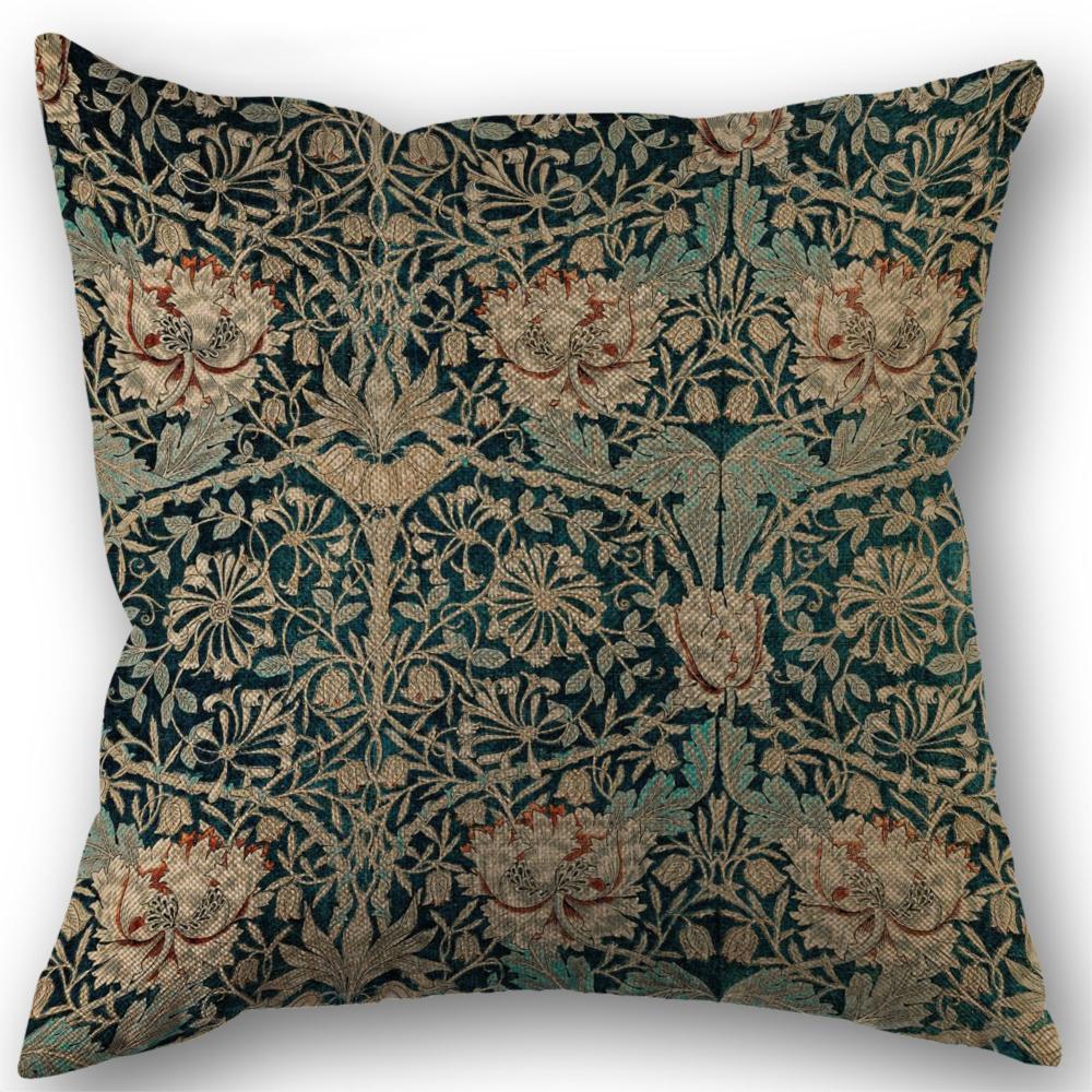 Bird Floral Botanical Green Linen Throw Pillow Covers Traditional Classic Art Pillow Covers, Decorative Cushion Covers 45X45cm