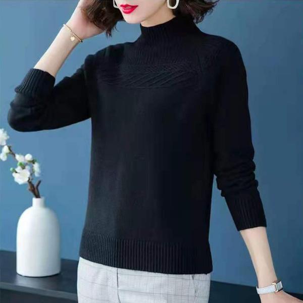 Kaschmirpullover für Damen, locker, einfarbig, Herbst-Winter-Frühling, Wolle, warm, Damenpullover, lässig, langärmelig, halber Rollkragenpullover