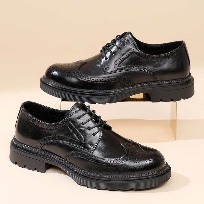 2025 podzim nové kožené pánské boty Brock společenské kožené boty hnědé britský styl zvyšující výšku business kožené boty muži