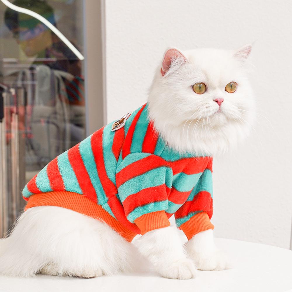 Embroidery Fleece Pet Clothes Warm Striped Pat Tern Universal Size Winter Wear Cat Dog Apparel Soft Fabric Puppy Winter Clothing