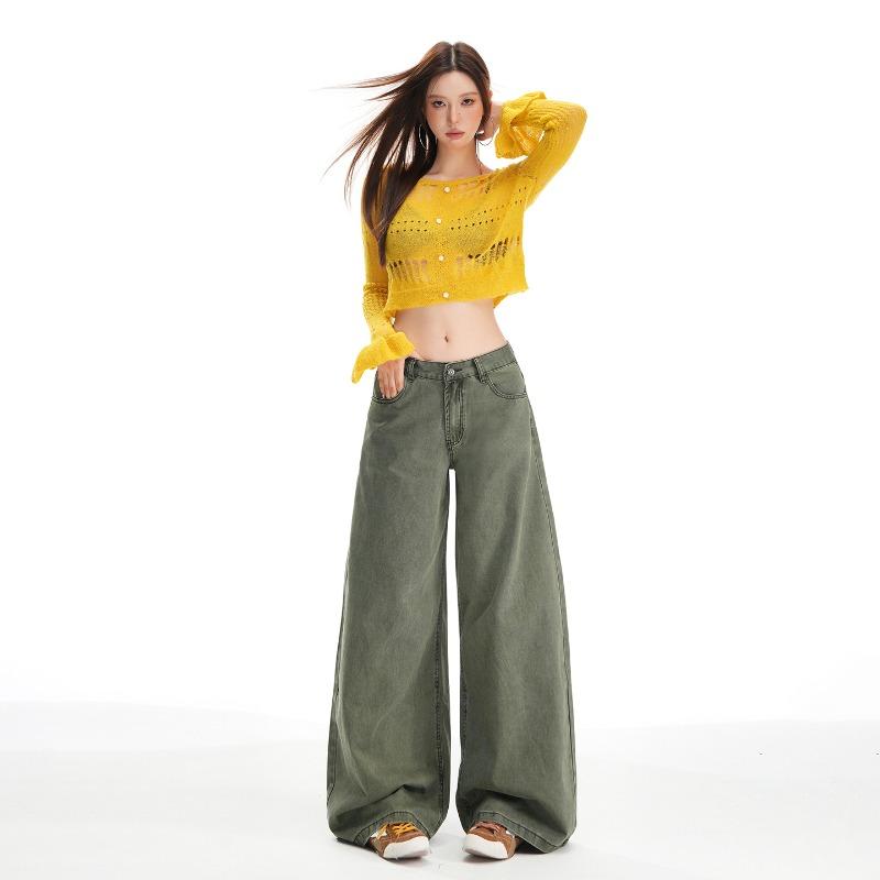Khaki High Waist Straight Jeans Women's Spring New Versatile Loose and Skinny Wide Leg Casual Long Pants