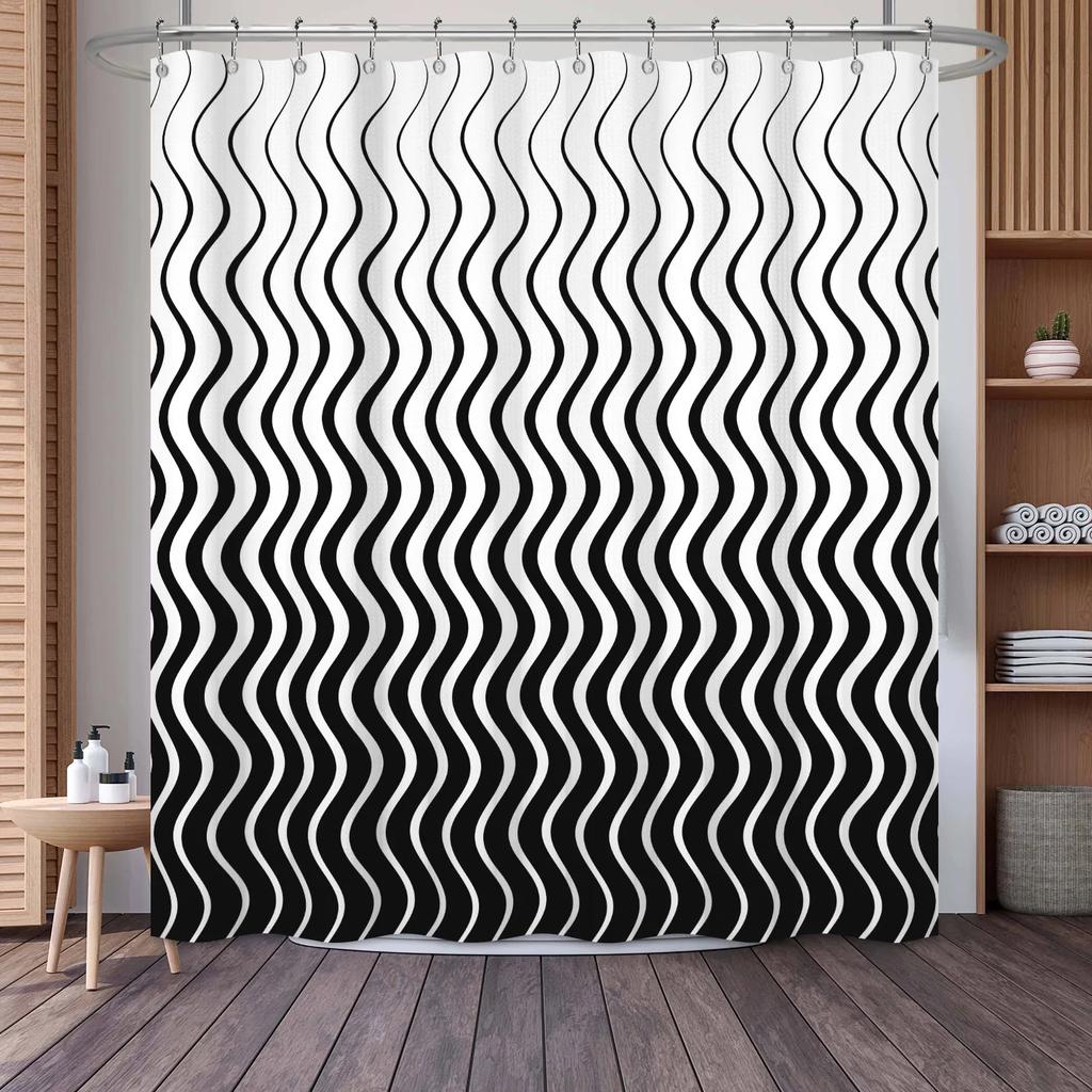Waffle Shower Curtains Modern Hotel Style Striped Geometric Pattern Bath Decor Waterproof Polyester Bathroom Curtain with Hooks