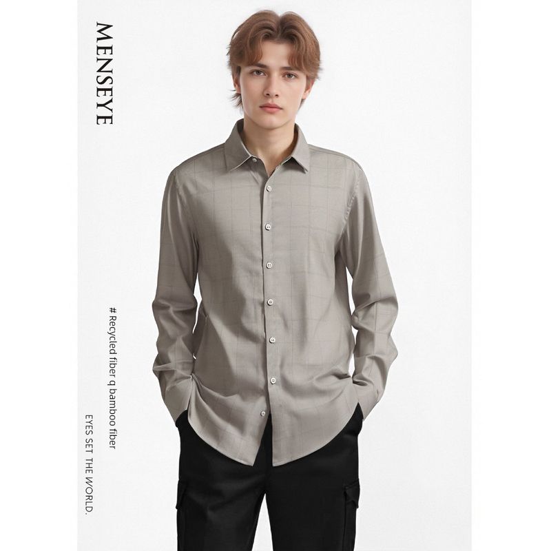 Menseye Men's Regenerative Bamboo Fiber Long Sleeve Shirt Men's Skin-Friendly Silky Smooth Business Anti-Wrinkle