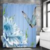 Blue Butterfly Floral Shower Curtain, Bathroom Decorative Shower Curtain, Waterproof Shower Curtain with Hooks