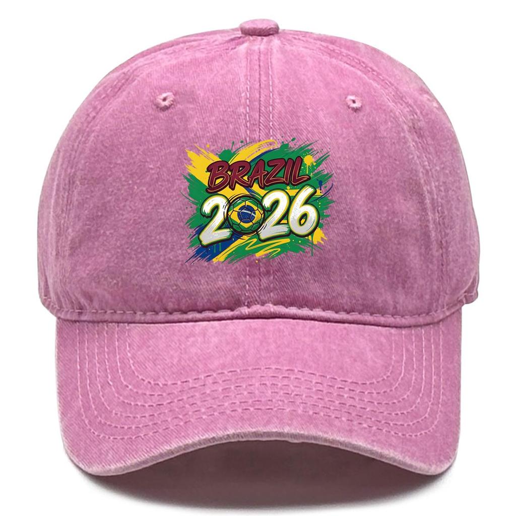 Baseball Hat With 2026 Football Soccer "BRAZIL" Flag Printed , Adjustable Sun Hat Hip Hop Non-Stretch Fabric Leisure Unisex Dad Hat