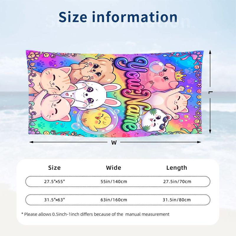 Family Friends Theme Beach Towel Personalized Custom Name & Text Soft Quick Dry Beach Towel for Swimming Travel