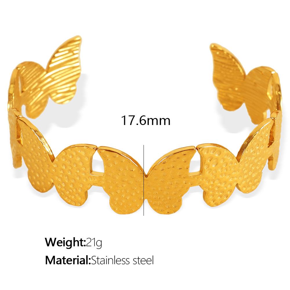 Retro Heavy Metal Pattern Retro Flower Decoration Hollow Wide Bracelet Golden Butterfly Life Tree Titanium Steel Bracelet