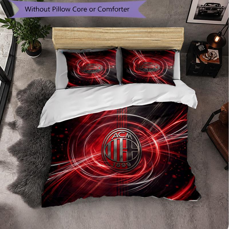 AC Milan Pattern 3 Pieces Bedding Set Soft Microfiber Duvet Cover with Pillow Cases for Bedroom