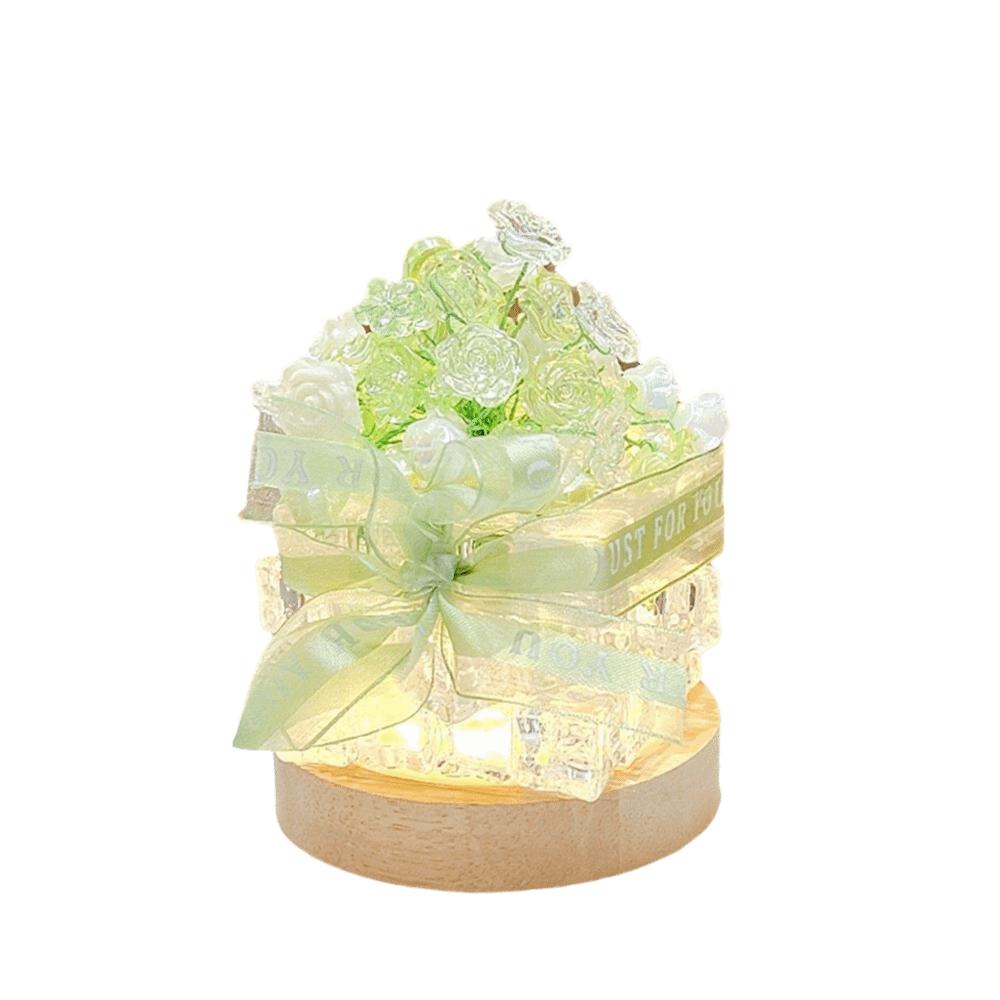 

Handmade DIY Night Light Elegant Glowing Ice Cube Lamp Simulated Flowers Light Desktop Decoration