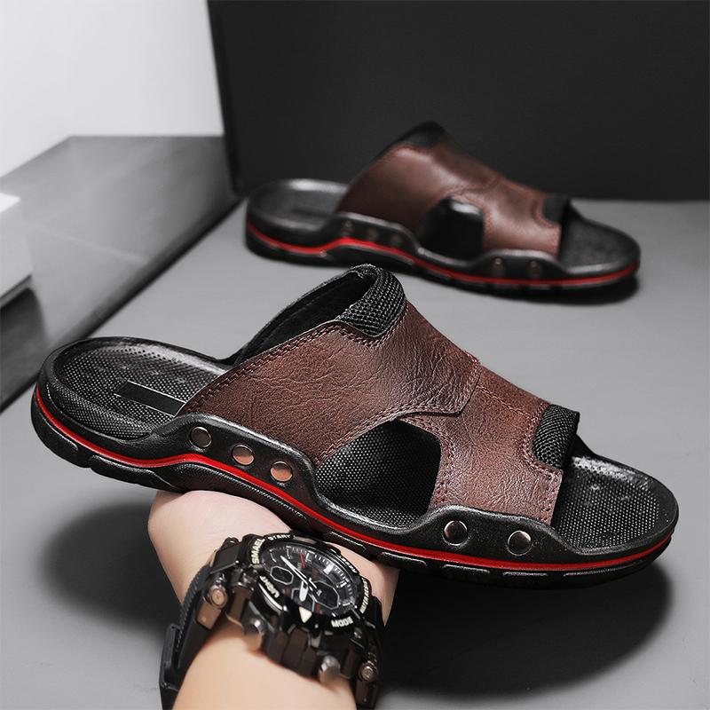 Fashion Leisure Walk Summer Sandals Open-toe Mens Leather Slippers Classic Half Shoes Outdoor Beach Rubber Flip Flops Trekking Sandals