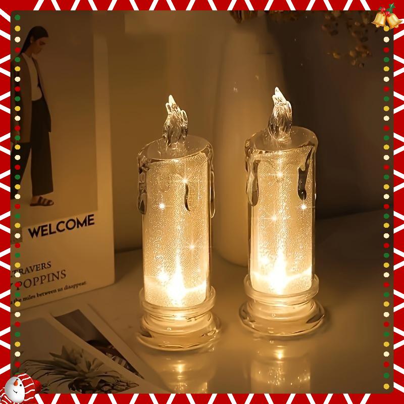 

1/2/4 шт. Світлодіодні безполум’яні свічки Світлодіодні свічки в колонках, включаючи акумулятор, ідеально підходять для різдвяних сімейних зустрічей та вечерь при свічках 2pcs