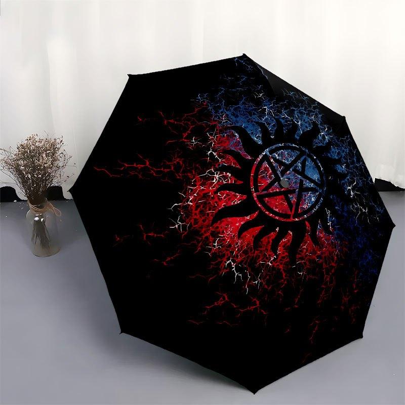 1pc Supernatural- Automatic Opening/Closing Umbrella with Convenient Three-Fold Design, 8 Iron Ribs - for Outdoor Daily Use, Travel A20