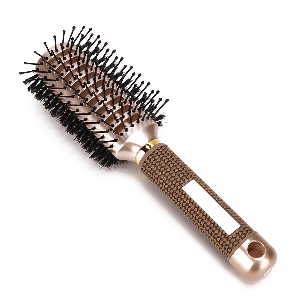Double Sided Nylon Anti Static Hairdressing Comb Handheld Bristles Hair Styling Comb Gold