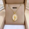 Stainless Steel Chain Necklace Vintage Moonstone Zircon Oval Pendant Rose Flower Necklace for Women Girls Fashion Jewelry Gifts