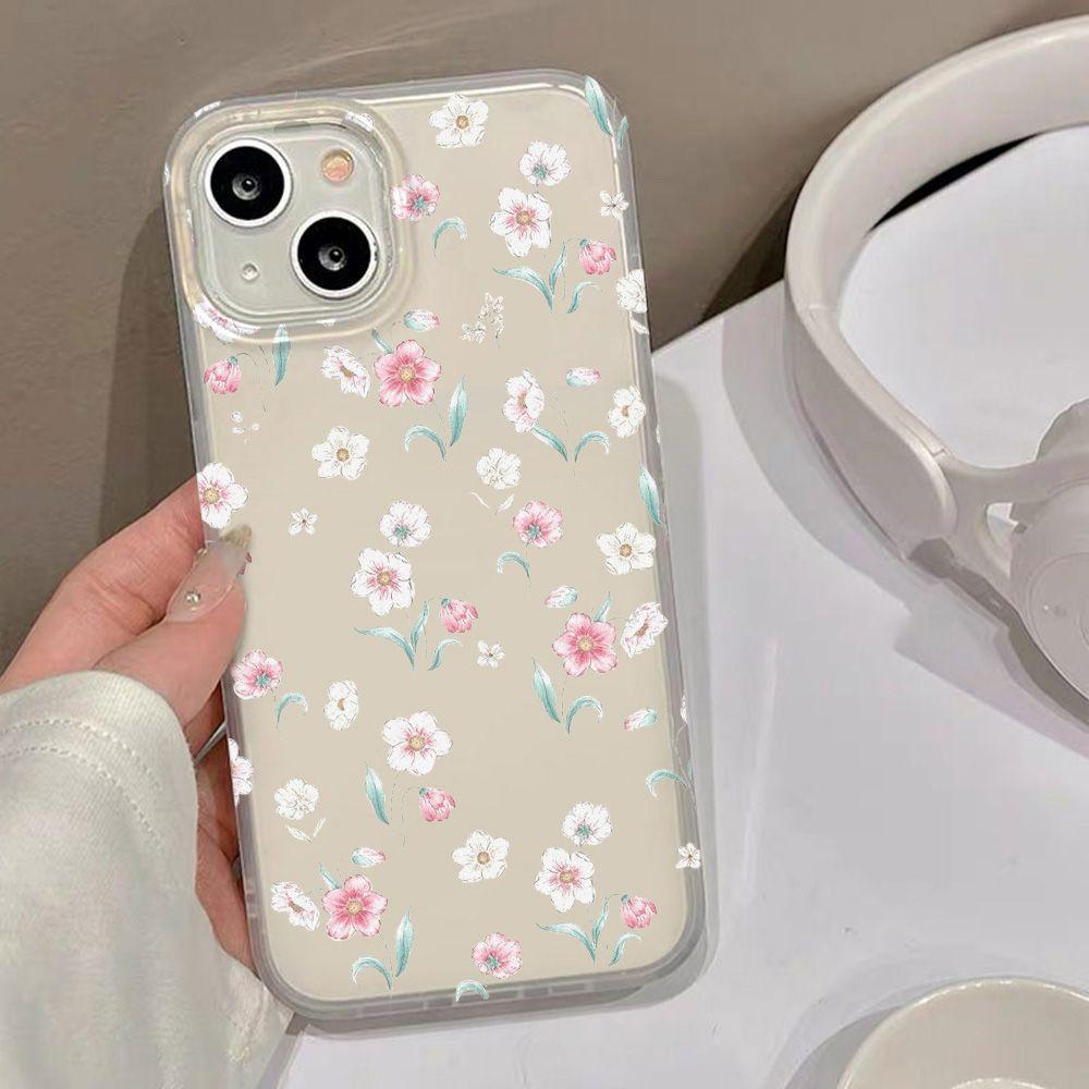Pink and white small floral application iPhone17ProMax mobile phone case 17 Apple 16/14 matte 15 large hole soft case