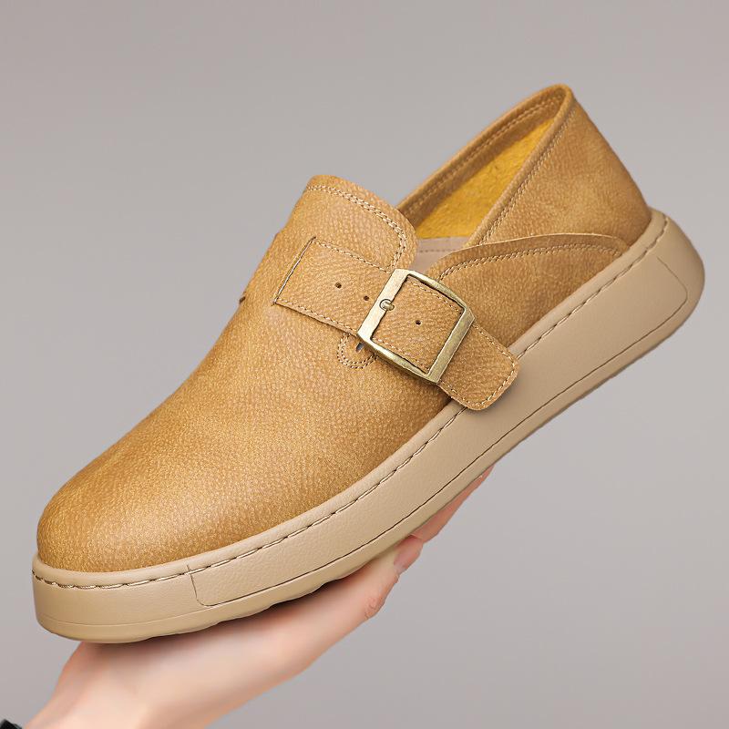 New Buckle Designer Loafers for Men Solid Color Light Breathable Cow Leather Shoes Man Soft Sole Fashion Casual Shoes Male