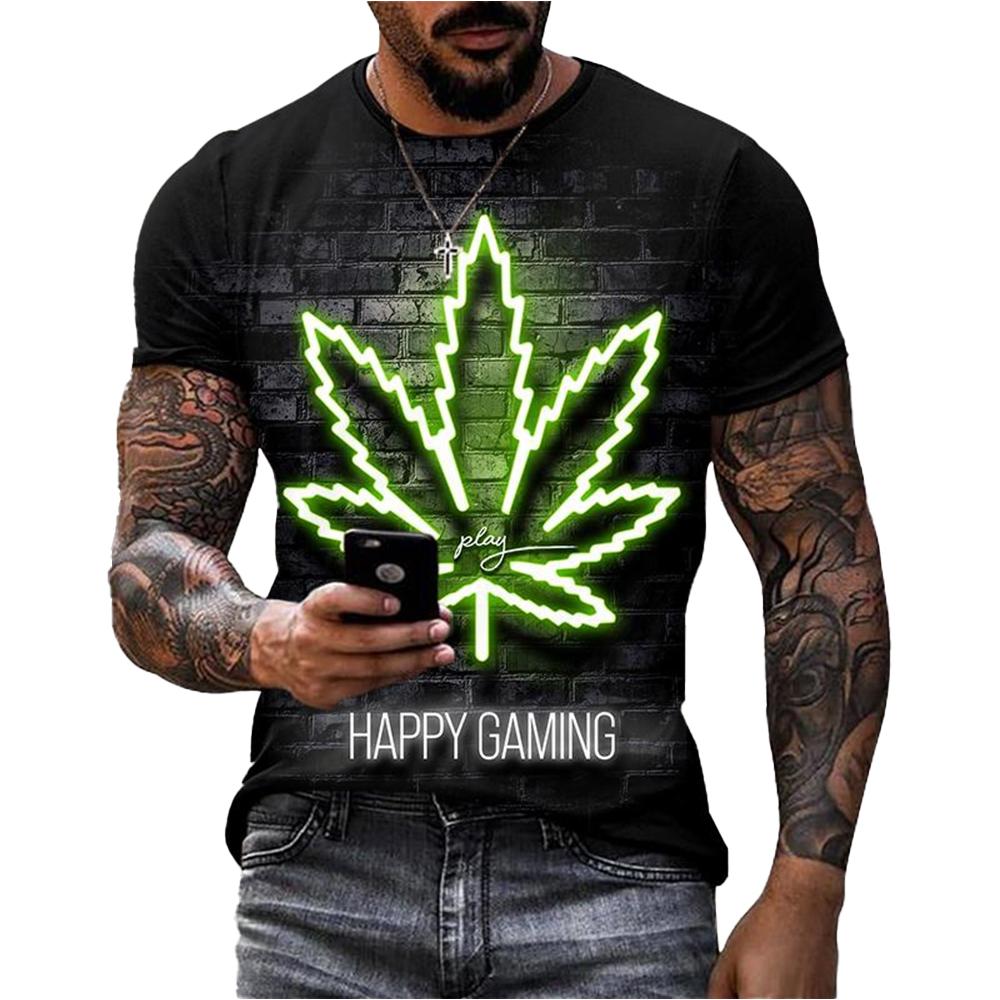 Hengyuan03 Zomer hete verkoop creatief 3D geprint wietblad T-shirt met casual persoonlijkheid en modieuze straat korte mouwen M